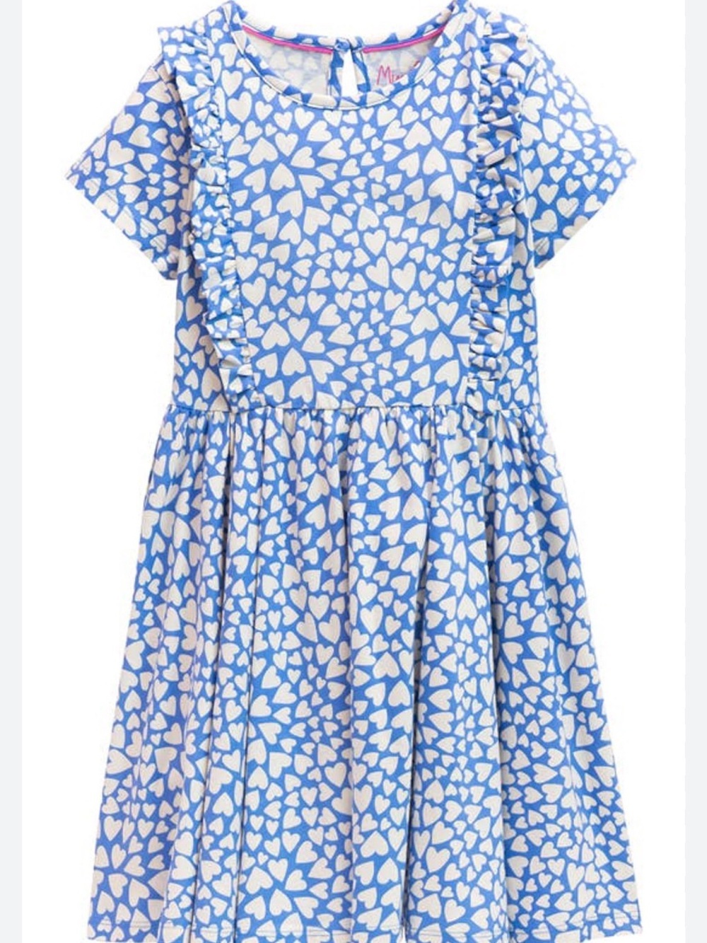 Mini Boden Blue and White Heart Ruffle Dress